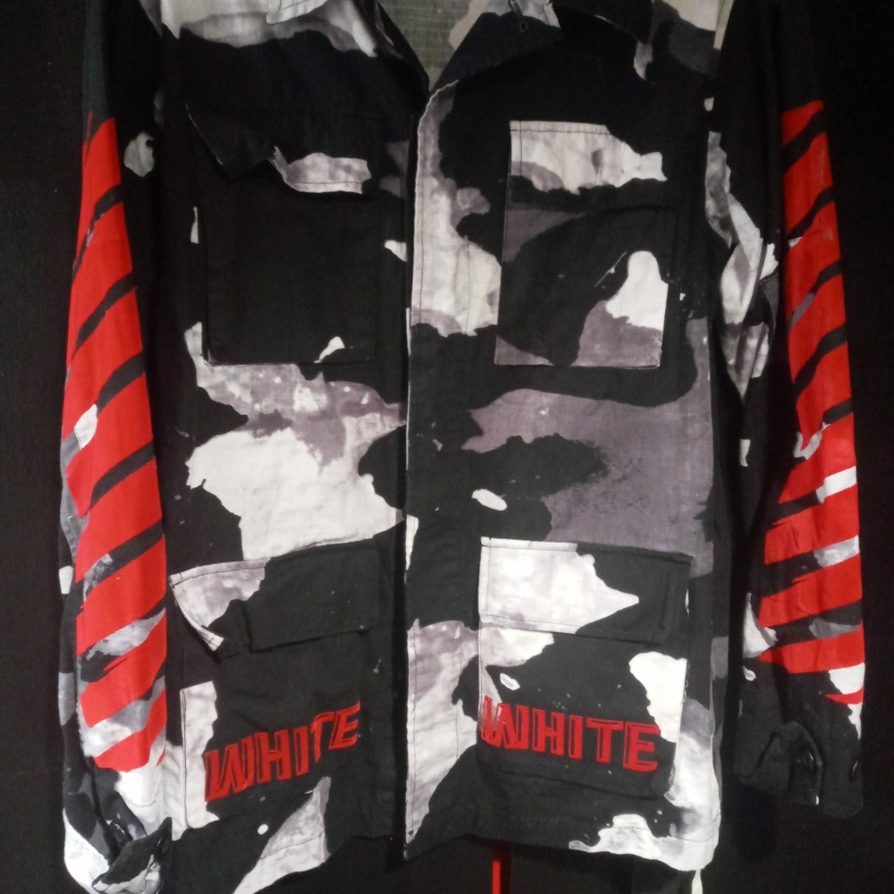 Off-White Jacket, XL, Mens, black and white camo, red accent, super eye catching